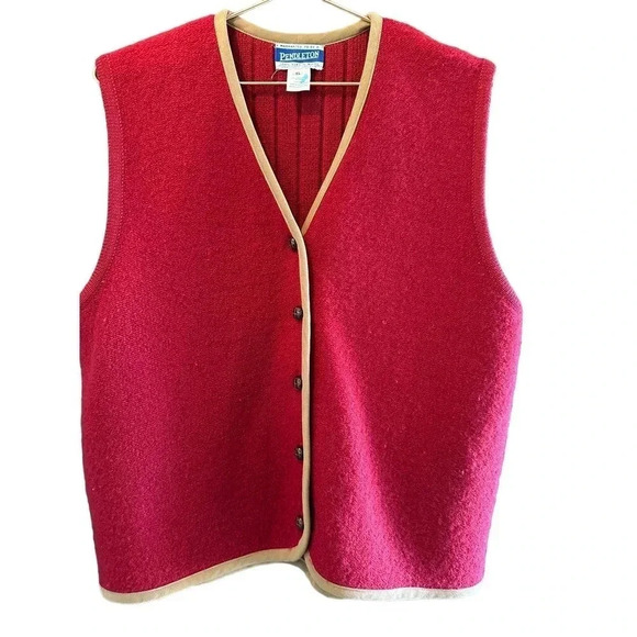 Vintage Pendleton Women's Red Wool Button Down V-Neck Sweater Vest‎ Size XL - Picture 1 of 5